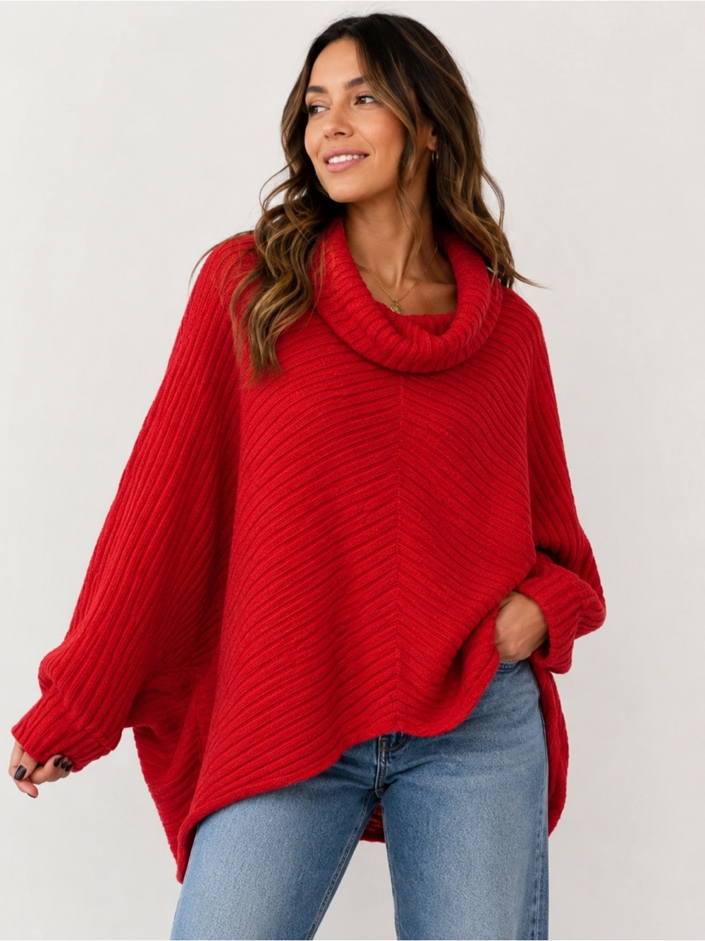 Moth Sweater Womens M Red Cowl Neck Oversized Ribbed Dolman Sleeve Anthropologie